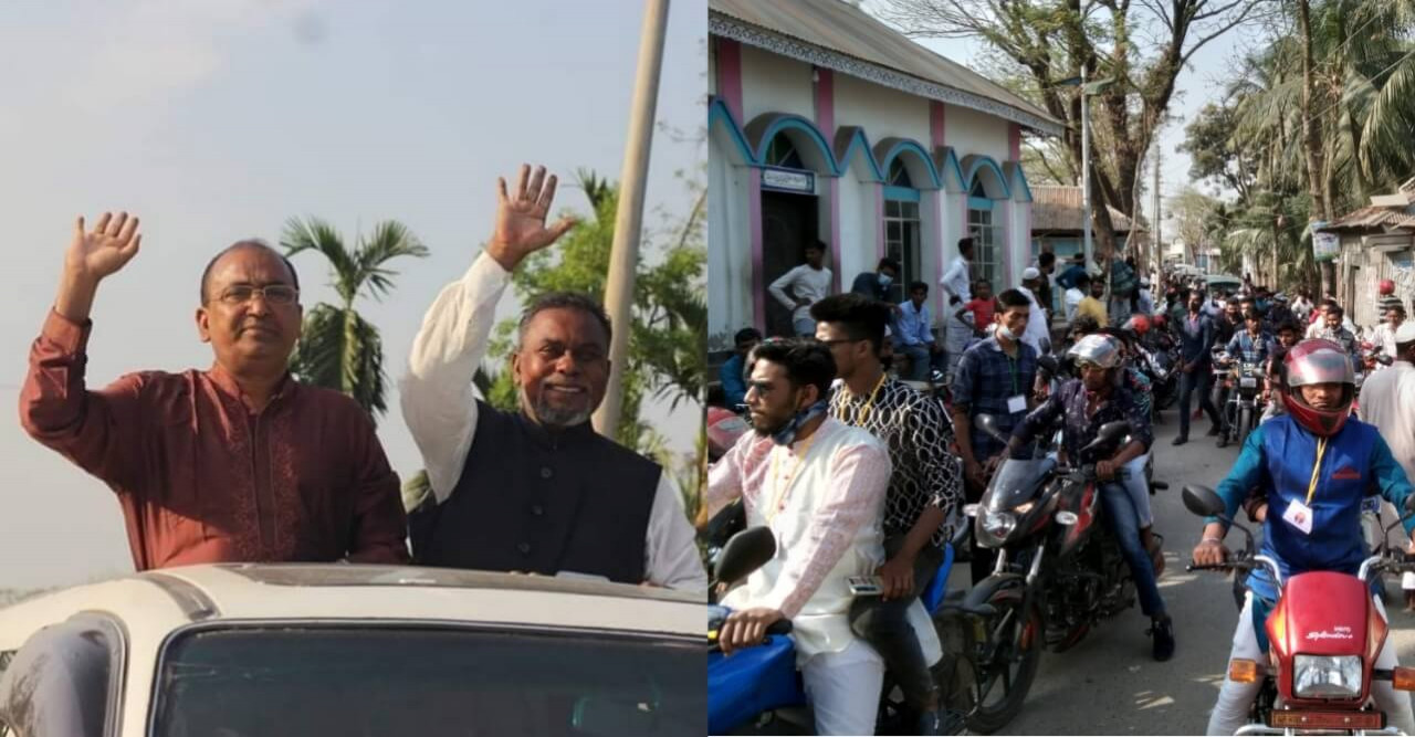 সহস্রাধিক মোটরসাইকেল যোগে মহব্বতজান চৌধুরীর পক্ষ থেকে এমপি মুকুলকে বরণ